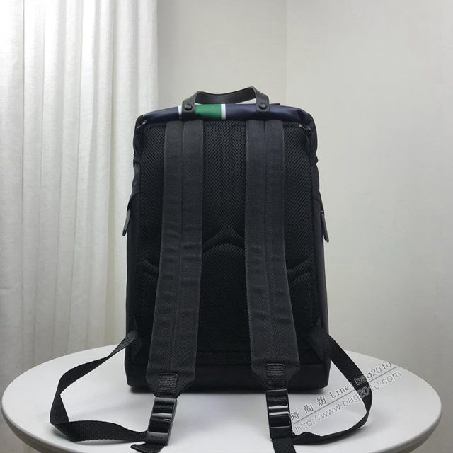 prada男包 普拉達專櫃2020爆款 2VZ135 Prada新款雙肩包 Prada男士後背包 黑+深藍+綠  pyd2038